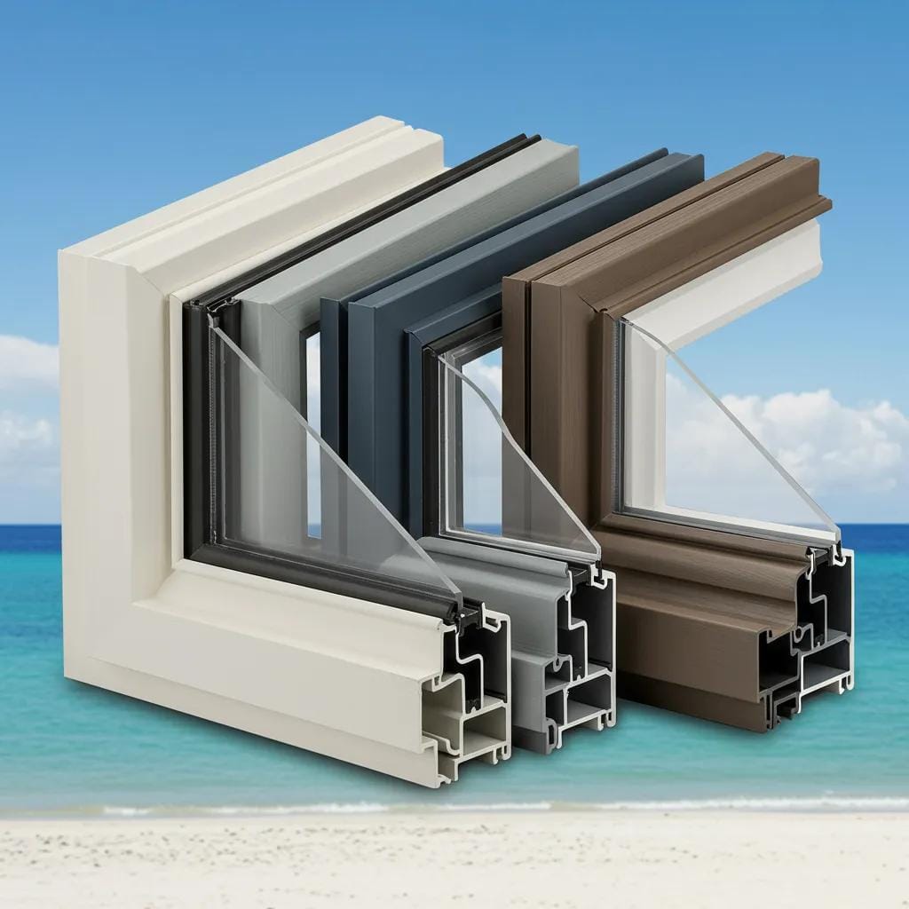 A close-up view of various impact window styles and durable materials perfect for South Florida homes