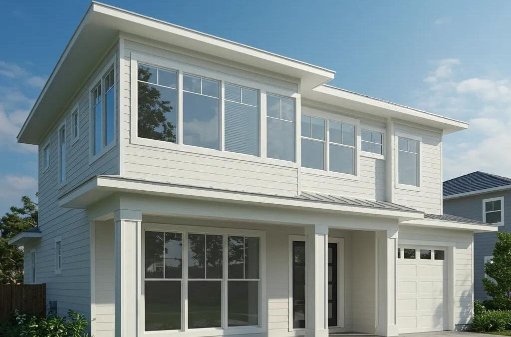 Modern home with hurricane impact windows showcasing storm protection and energy efficiency