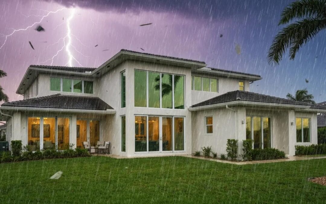 Impact windows protecting a South Florida home during a storm